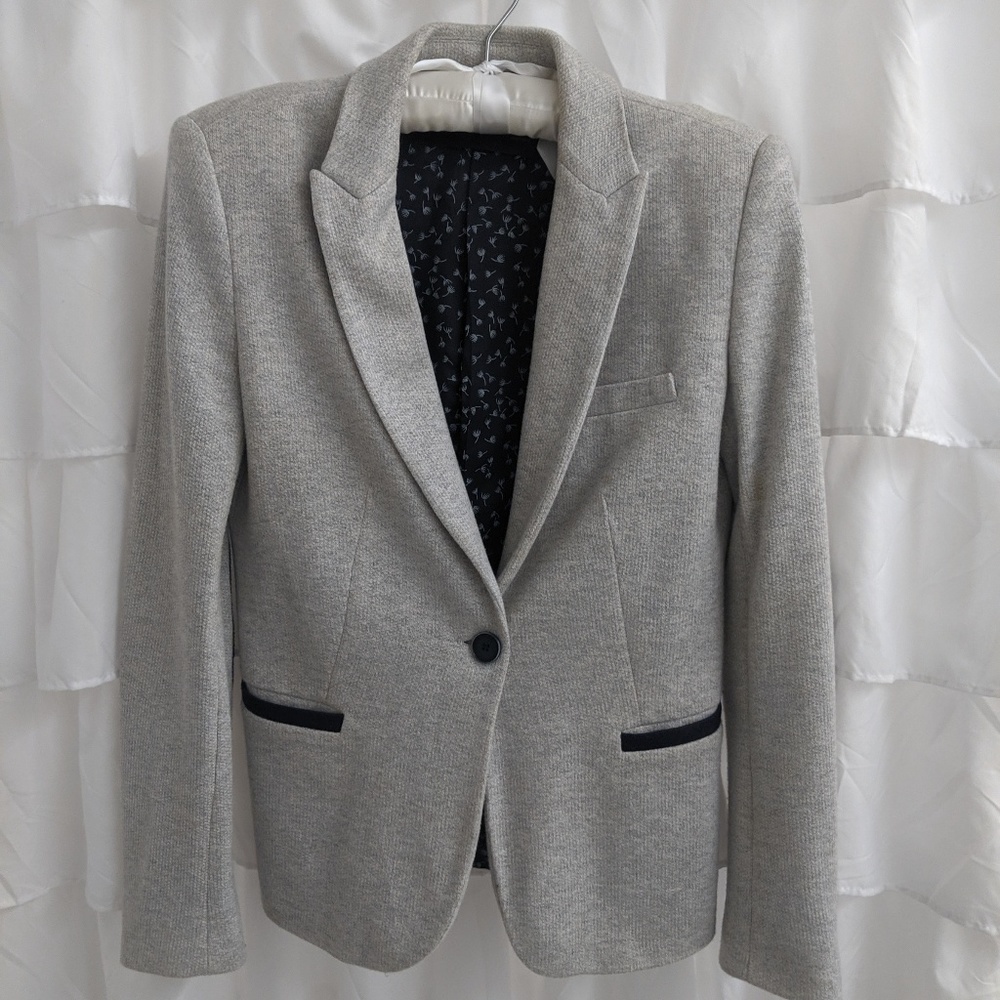 Zara grey Blazer with navy blue elbow patch